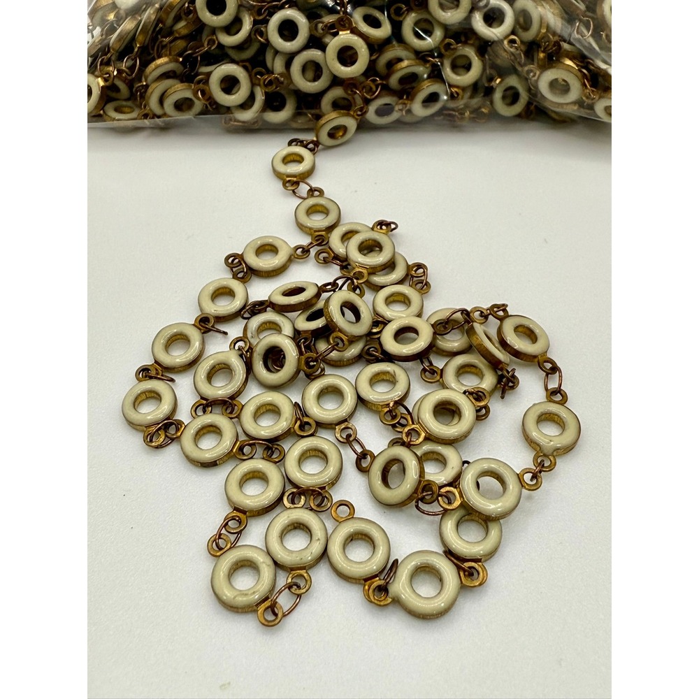 Cream Enameled Round Flat Open Circle 6.5mm Bead Chain Brass Wrapped 39ft (35)